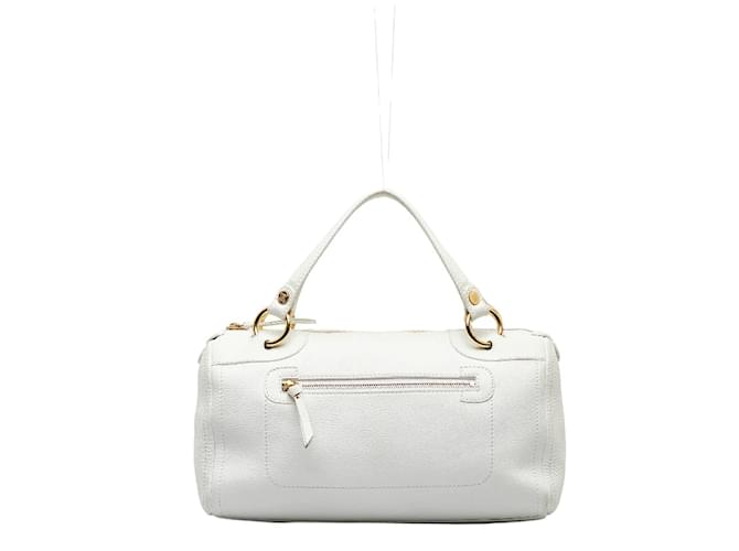 Céline Celine Porte Main Boston Bag Leather Handbag in Fair condition White  ref.1057110