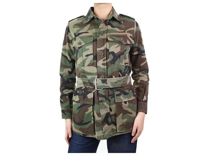 Saint Laurent Chaqueta militar camuflaje verde con cinturón - talla S Algodón  ref.1057166