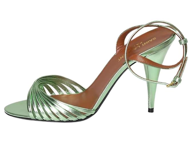 Saint Laurent Green leather metallic open-toe heels  - size EU 38  ref.1057188