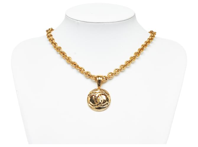 Chanel Gold CC Round Medallion Necklace