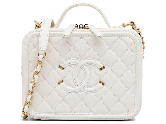 Chanel White Medium Caviar Filigree Vanity Case Leather ref.1057344 - Joli  Closet