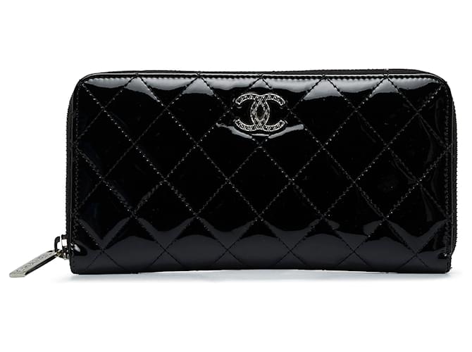 Chanel Black Brilliant Patent Zip Around Wallet Leather Patent leather  ref.1057359 - Joli Closet
