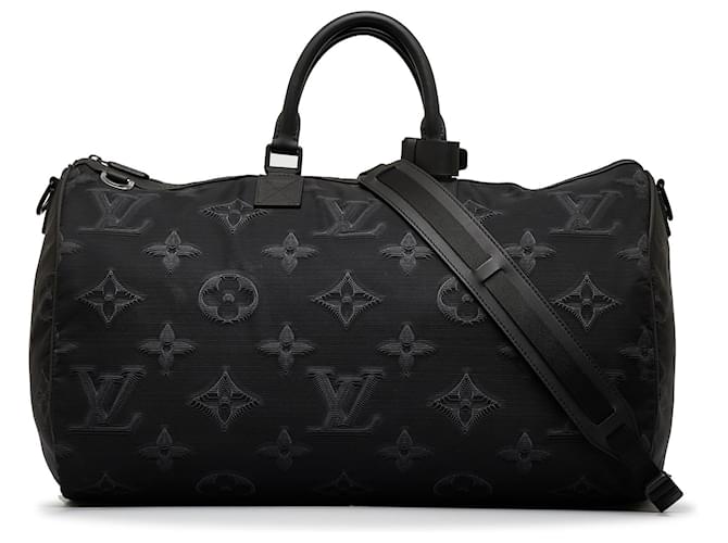 Louis Vuitton Keepall 50 Bandouliere Camouflage Nylon Monogram Travel Bag Black