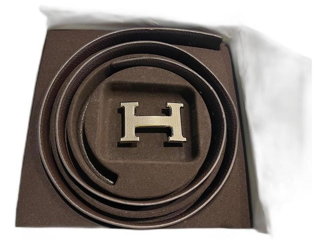 Cinto Hermès H de couro preto 90 cm