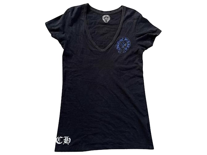 Chrome Hearts Horseshoe Cross Print V Neck Short Sleeve T-Shirt Black Cotton  ref.1057562