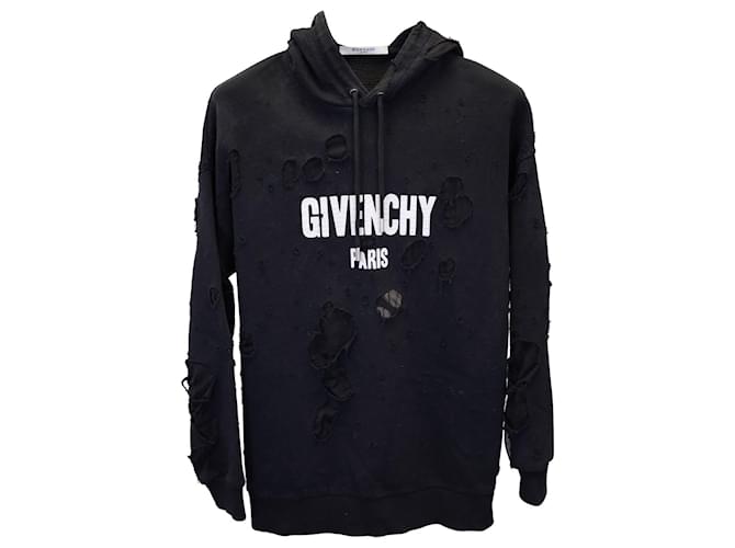 Givenchy Destroyed Logo Hoodie in Black Cotton   ref.1057567