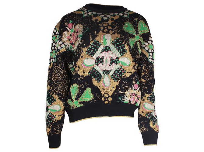 Chanel gestrickter Blumenpullover aus mehrfarbigem Kaschmir Mehrfarben