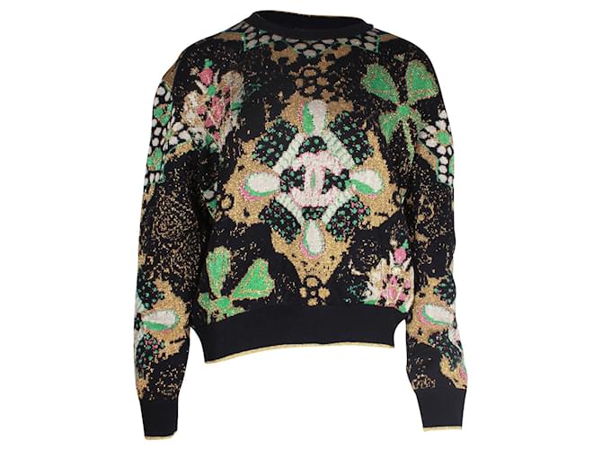 Pull fleuri tricoté Chanel en cachemire multicolore Laine  ref.1057579