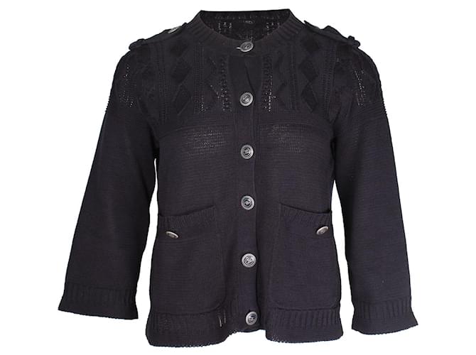 Timeless Chanel-Cardigan mit Knopfleiste vorne aus schwarzer Baumwolle  ref.1057580