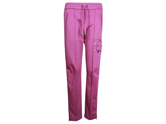 Calça de moletom Chanel com detalhe de renda floral em algodão roxo