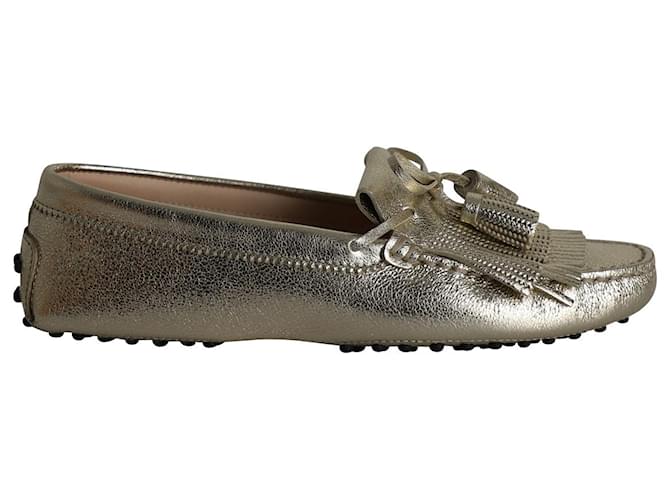 Tod's Fringed Loafers in Gold Leather Golden  ref.1057595