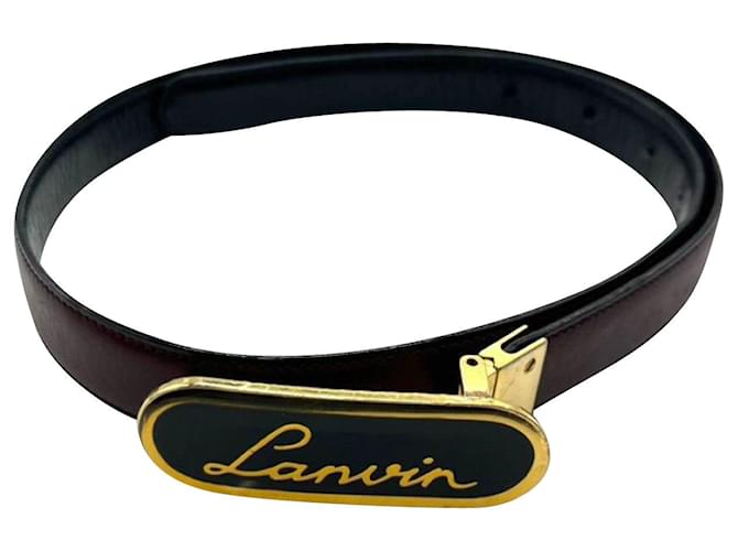 Lanvin-Ledergürtel mit brauner Logo-Schnalle Schwarz  ref.1057604