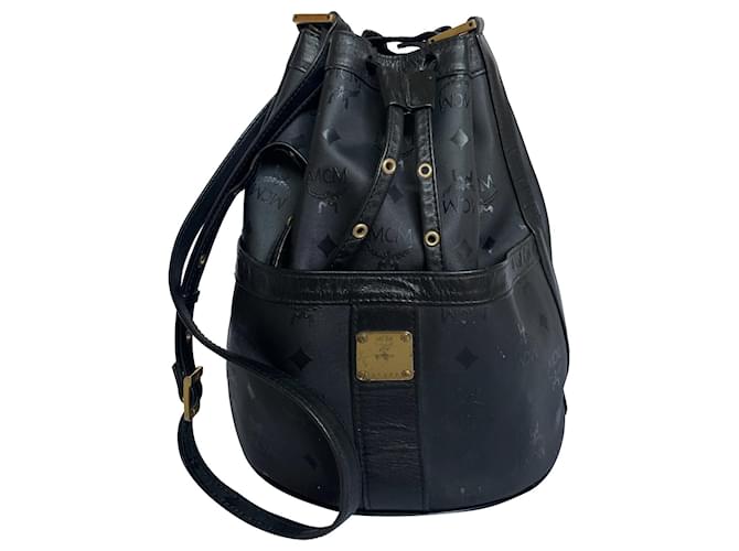 MCM Drawstring Shoulder Bag Black Leather  ref.1057605