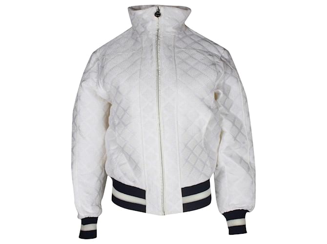 Chanel Diamond Pattern Bomber Jacket in White Polyester  ref.1057608