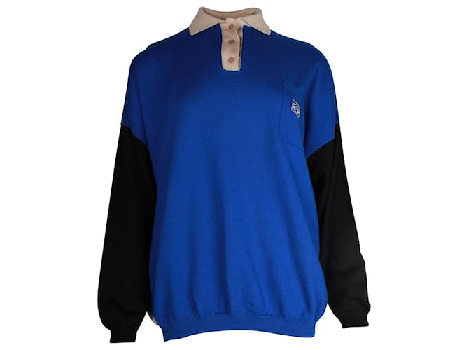 Loewe Colorblock Langarm-Poloshirt aus mehrfarbiger Wolle Blau  ref.1057621