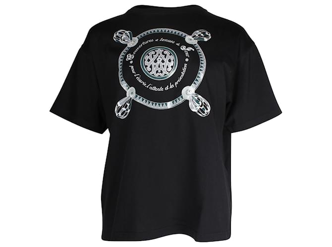 Hermès T-shirt con stampa logo Hermes in cotone nero  ref.1057625
