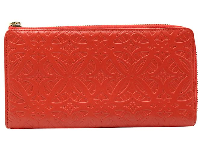 Loewe Embossed Repeat Zip Long Wallet in Red Leather  ref.1057626