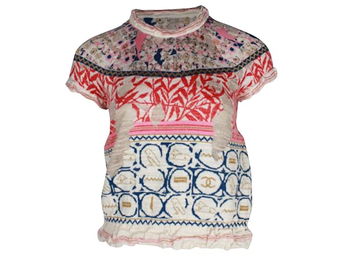 Chanel High-Neck Printed Top in Multicolor Cotton Multiple colors  ref.1057629