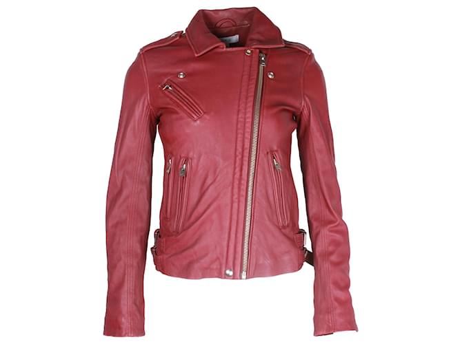 Iro Han Biker Jacket in Burgundy Lambskin Leather Dark red  ref.1057634