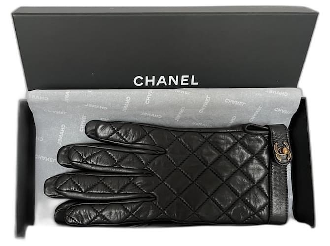 Chanel Handschuhe Schwarz Lammfell  ref.1057762