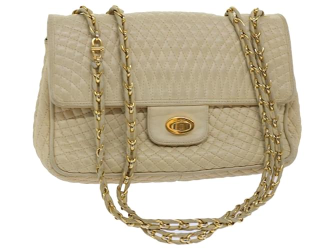 BALLY Quilted Chain Shoulder Bag Leather Beige Auth yk8364b  ref.1057923