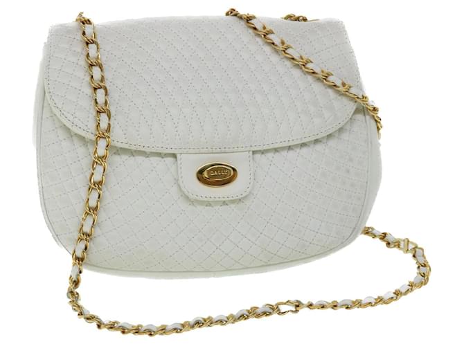 BALLY Quilted Chain Shoulder Bag Leather White Auth bs7943  ref.1057924
