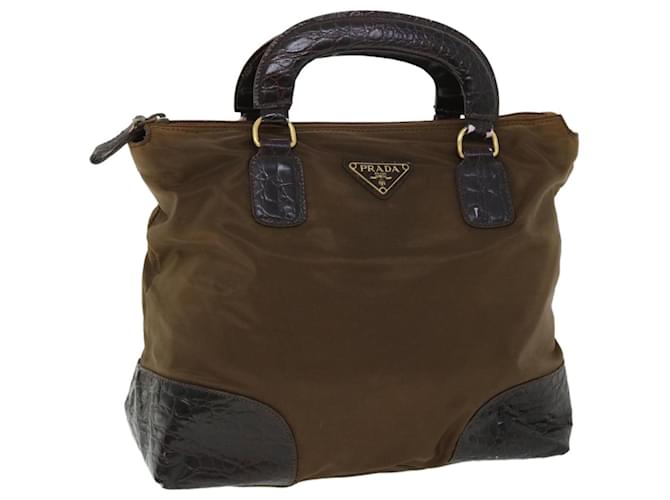 PRADA Hand Bag Nylon Leather Brown Auth bs8189  ref.1057953