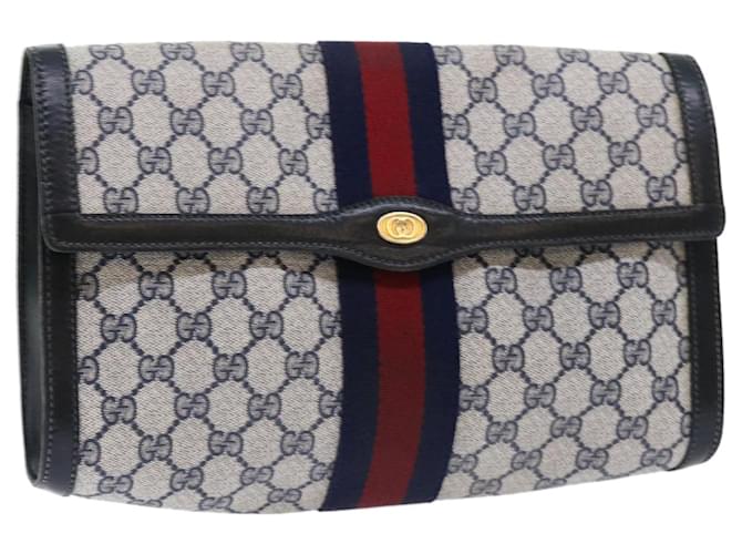 GUCCI GG Canvas Sherry Line Clutch Bag Gray Red Navy 07 014 3087 Auth ep1579 Grey Navy blue  ref.1057988