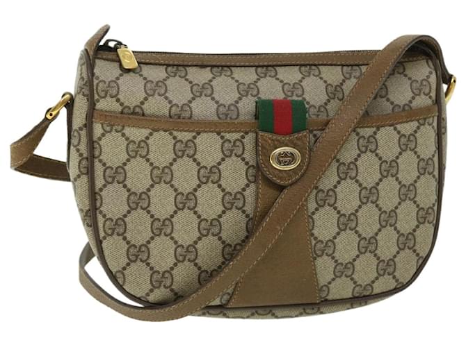 GUCCI GG Canvas Web Sherry Line Shoulder Bag PVC Leather Beige Green Auth yk8413 Red  ref.1058002