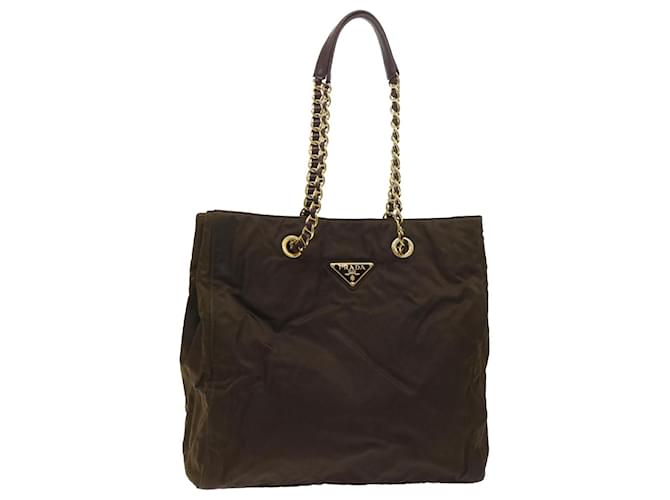 PRADA Chain Shoulder Bag Nylon Brown Auth bs7771  ref.1058003