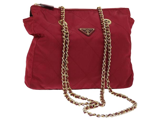 PRADA Quilted Chain Shoulder Bag Nylon Red Auth am4969  ref.1058010