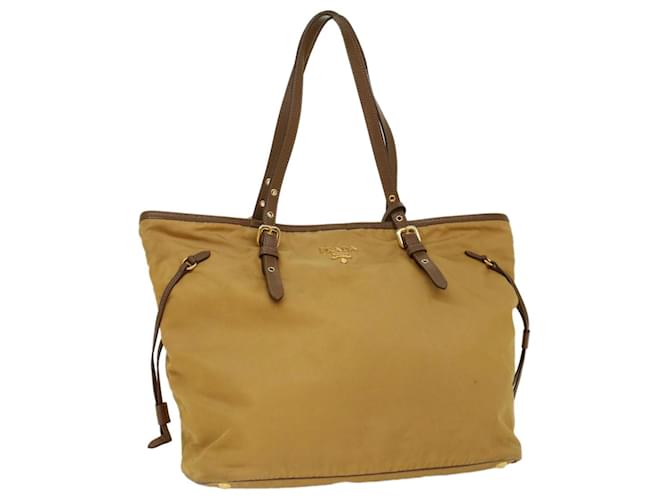 PRADA Tote Bag Nylon Leather Beige Yellow Auth ki3391  ref.1058016