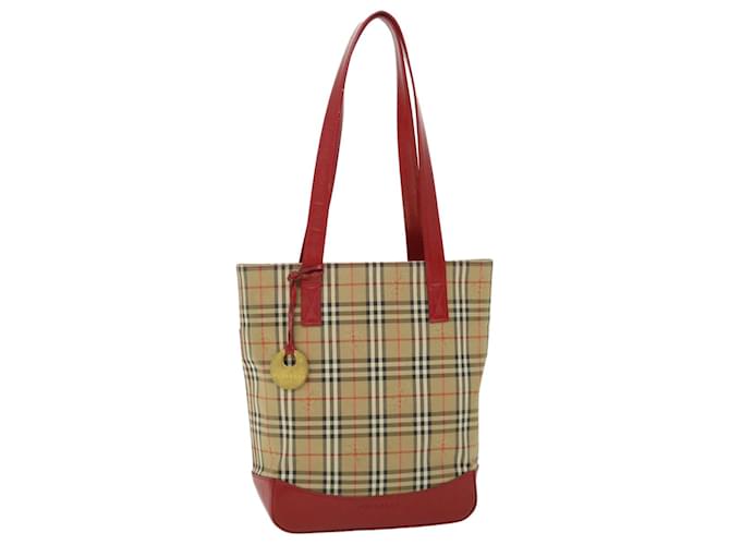BURBERRY Nova Check Tote Bag Canvas Leather Red Beige black Auth bs8128 Cloth  ref.1058019