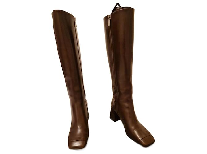Minelli Leather knee high boots Dark brown  ref.1058226