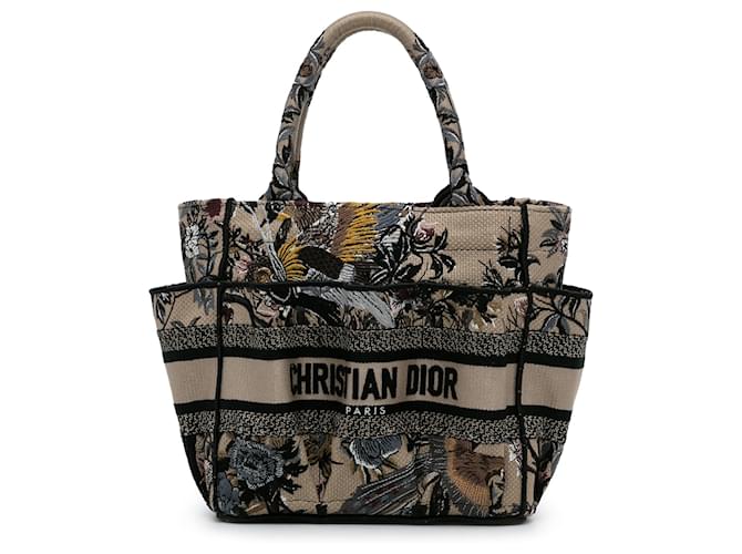 Dior Brown Kleine „Jardin d’Hiver Catherine“-Einkaufstasche Braun Leinwand Tuch  ref.1058372