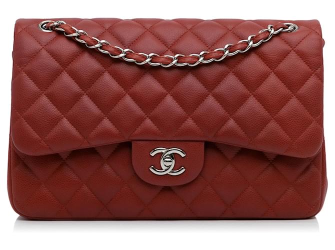 Chanel Red Jumbo Classic Caviar Double Flap Leather ref.1058451 - Joli  Closet
