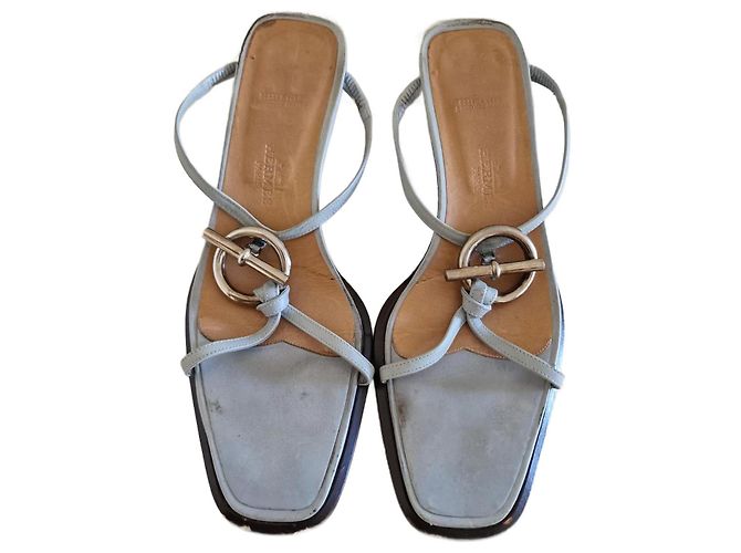 Sandales Hermès en cuir bleu