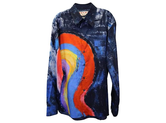 Marni Abstract Rainbow Button-Up Shirt in Multicolor Cotton  ref.1058642