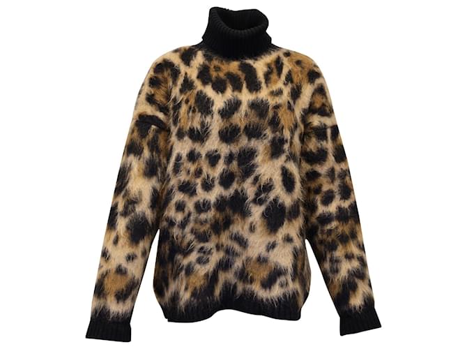 Dolce & Gabbana Jersey con cuello alto de leopardo y mohair con estampado animal Lana  ref.1058648