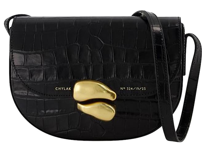 Autre Marque Saddle Bag - Chylak - Leather - Glossy Black Crocodile Pony-style calfskin  ref.1058654