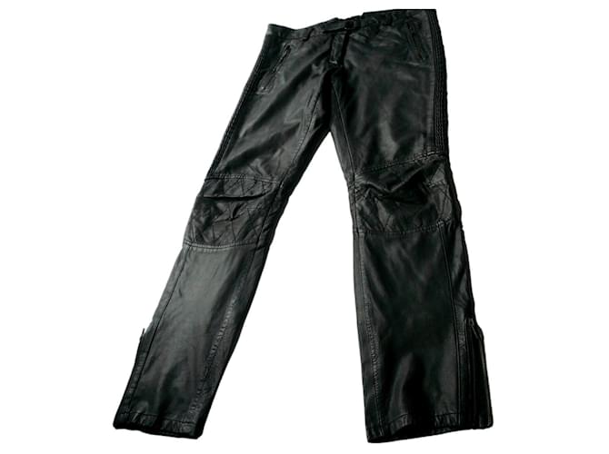 SANDRO Black lined leather biker pants very good condition T40 P3705H  ref.1058800