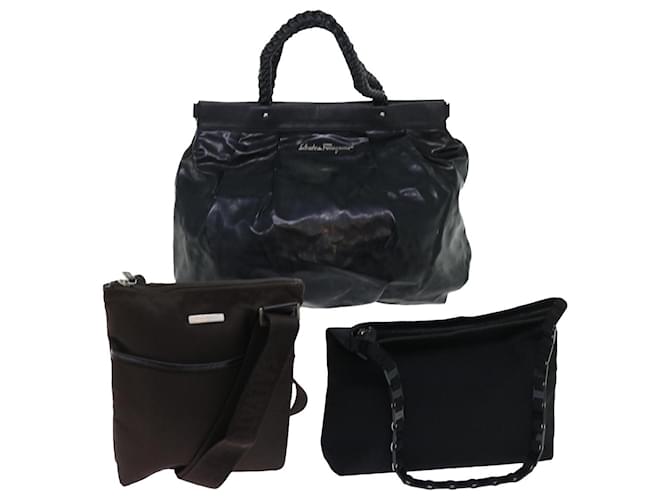 Salvatore Ferragamo Shoulder Bag Patent leather 3Set Black Brown Auth bs7880  ref.1059019