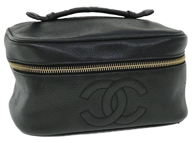 CHANEL Vanity Trousse Cosmétique Caviar Skin Noir CC Auth bs7949  ref.1059038