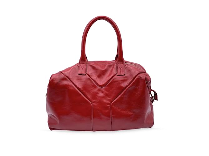 YVES SAINT LAURENT Red Patent Leather Belle De Jour Flap Compact Wallet
