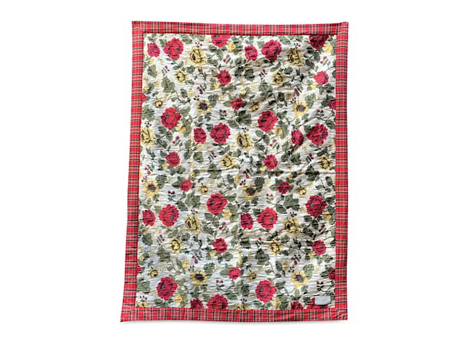 Gucci Beige-rote Steppdecke mit Blumen- und Schottenmuster Mehrfarben Polyester  ref.1059238