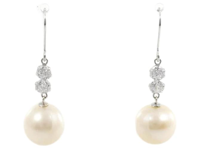& Other Stories 10k Gold Zirconia Pearl Drop Earrings Silvery White gold Metal  ref.1059267