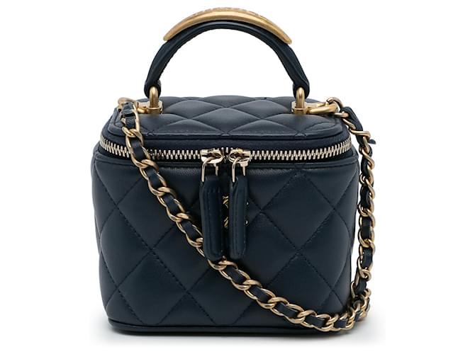 Chanel Blue Small Lambskin Top Handle Vanity Bag