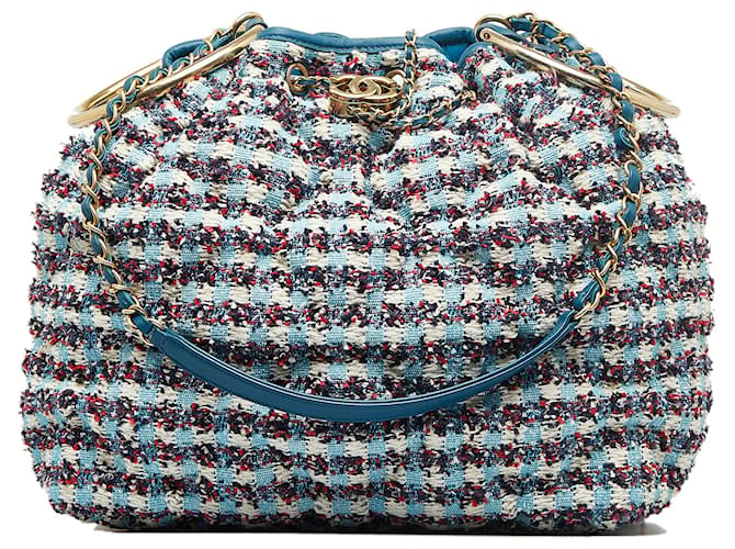Chanel Blue Cuba Chesterfield Tweed Drawstring Bucket Bag Cloth