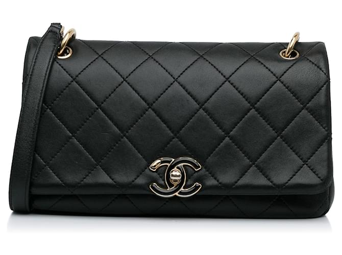 Chanel Black Caviar Leather Enamel Mini Chain Top Handle Bag