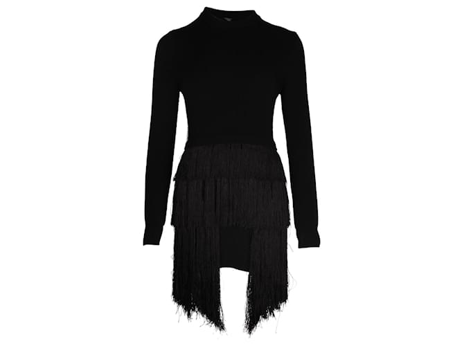 Thierry Mugler Mugler Fringed Mini Dress in Black Wool  ref.1059736